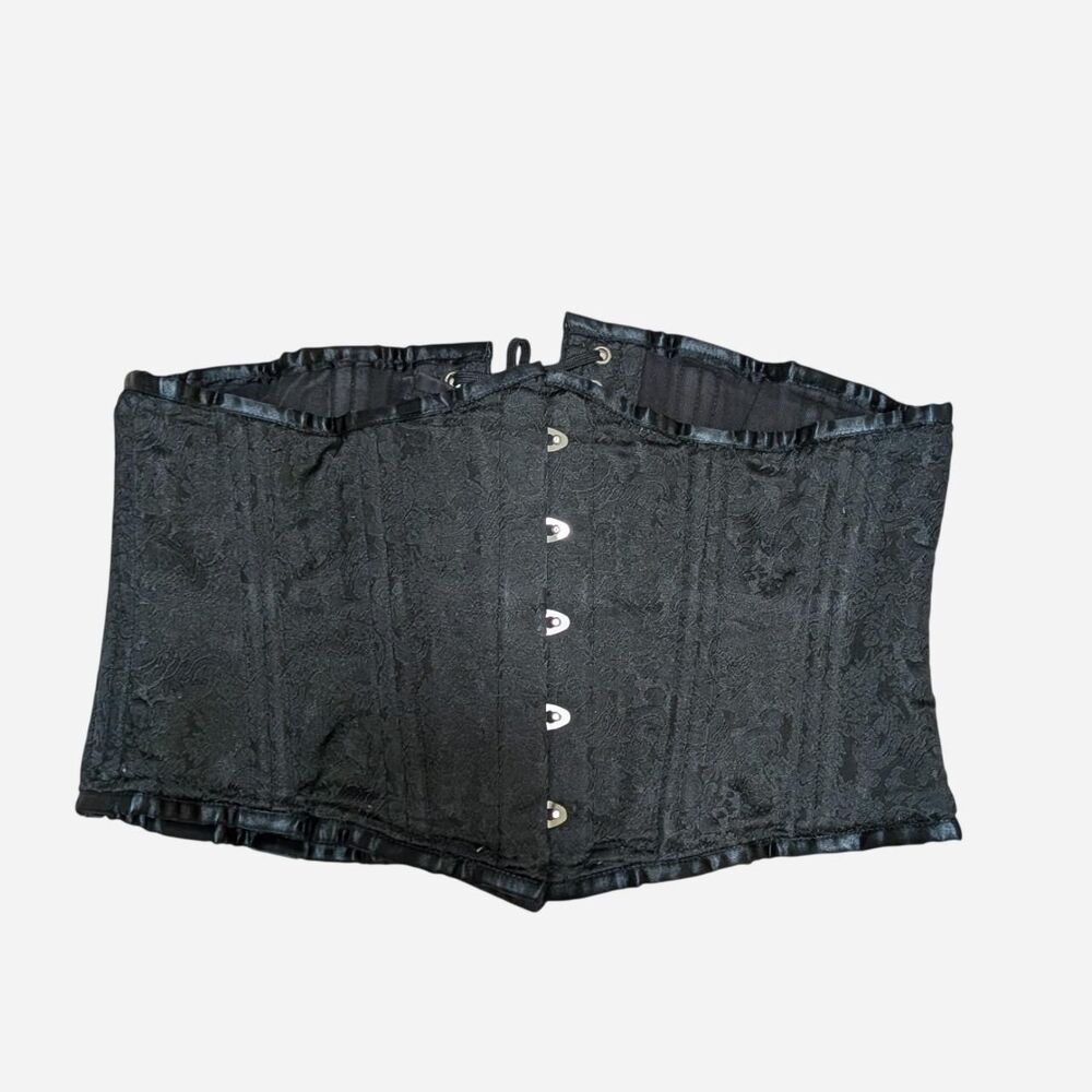Vintage Whimsygoth Black Brocade Coquette Underbust Corset Waist Cincher